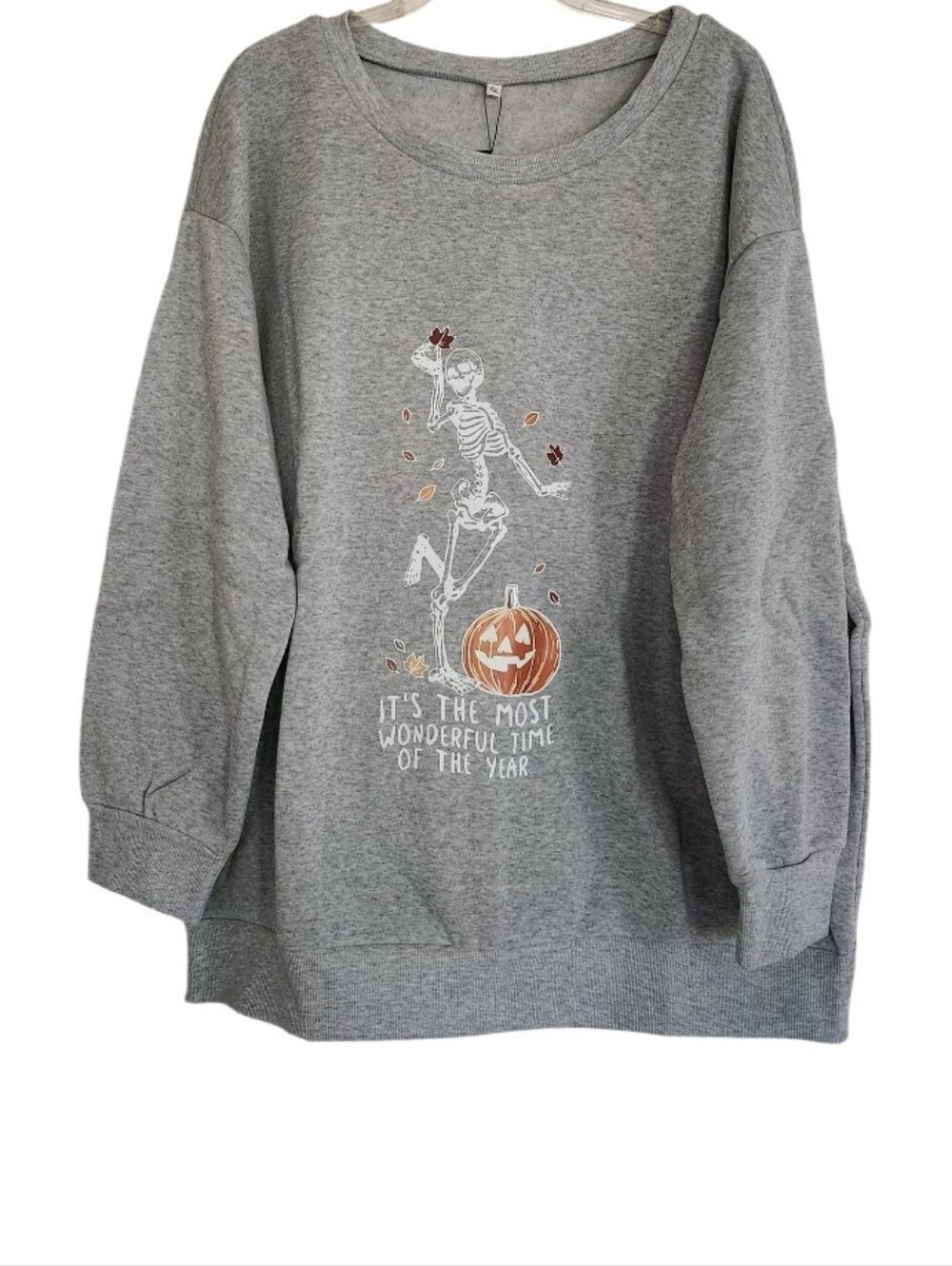 Heather Gray Halloween Skeleton Sweatshirt with Pumpkin Graphic Sz XXL Nwt
